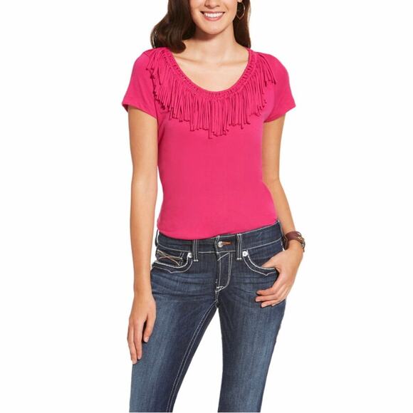Ariat Tops - ARIAT seniorita hot pink fringe t shirt size medium